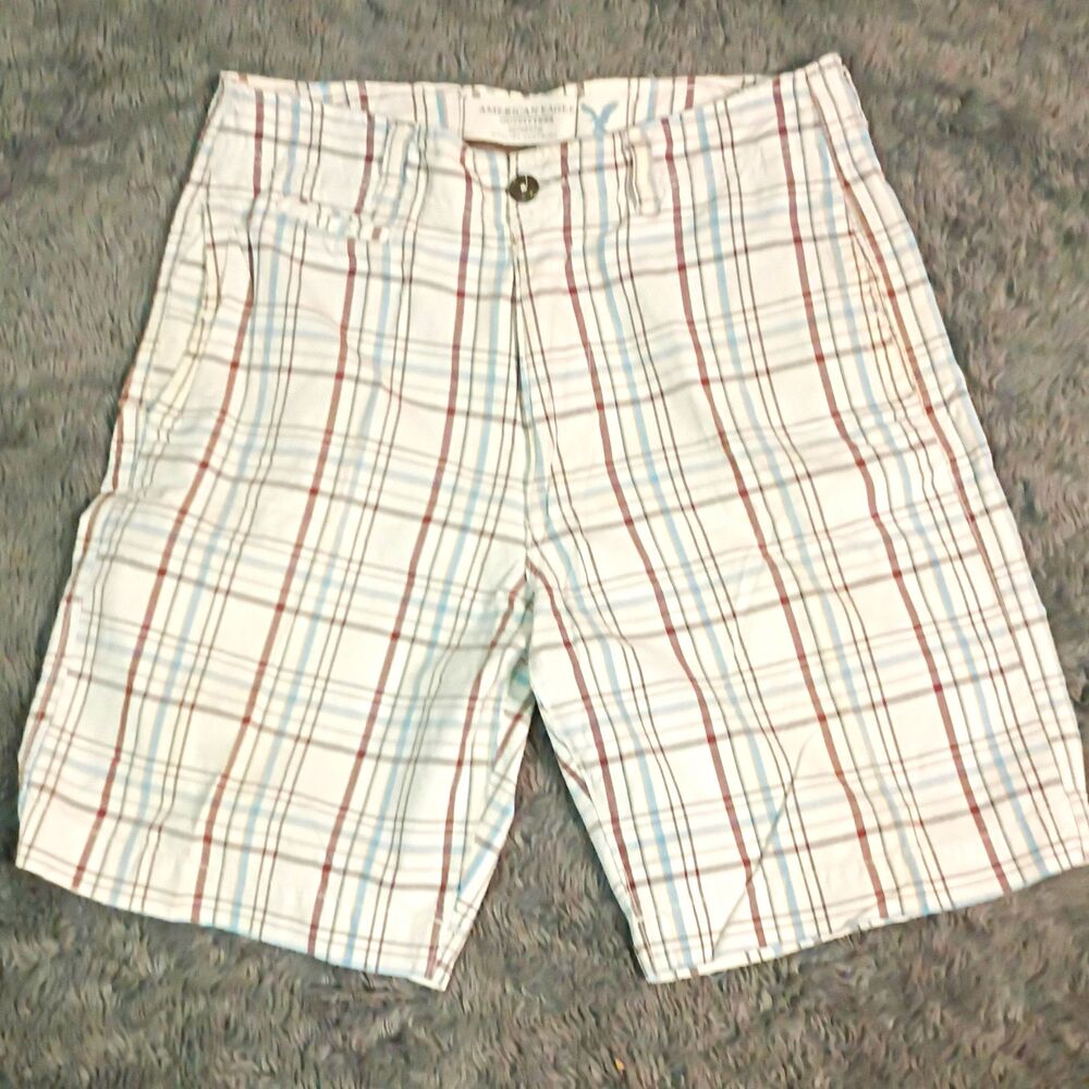 American Eagle Outfitters Men’s White/Blue/Brown Plaid Shorts Size 33 Big & Tall